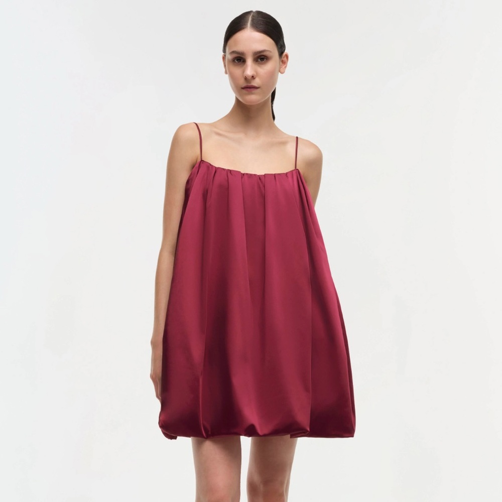 NWT SIMKHAI MINI BUBBLE HEM DRESS RED BURGUNDY DESIGNER EVENING SIZE 4 SMALL